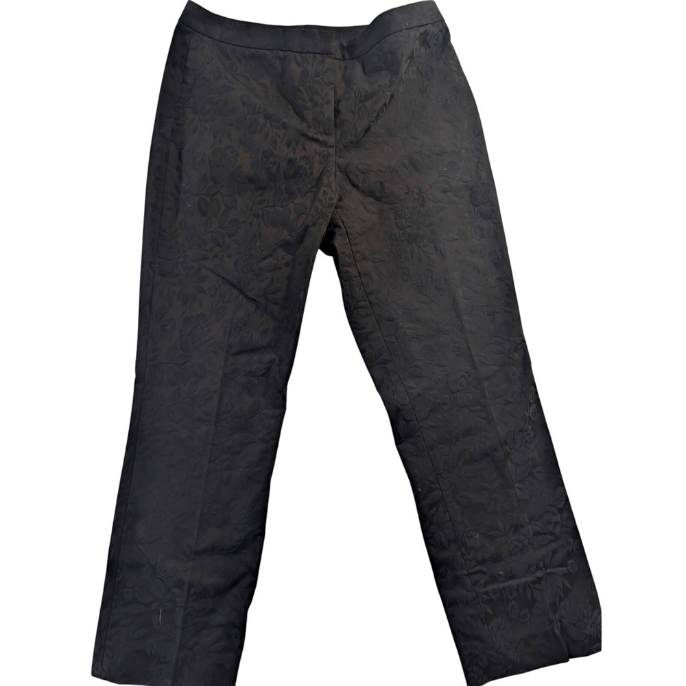 Sigrid Olsen Women's Cotton Blend Stretch Black Pants Floral Pattern Size 8